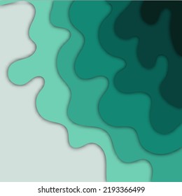 Abstract blue green paper cut layer background with text space or copy space. Simple dark blue paper cut background