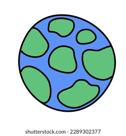 Abstract blue green planet sphere, doodle style flat vector