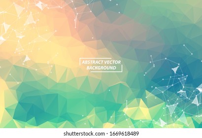 Abstract Blue Green Polygonal Space Background with Connecting Dots and Lines. Geometric Polygonal background molecule and communication. Concept of science, chemistry, biology, medicine, technology.