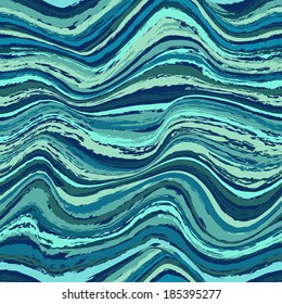 Abstract blue green sea wavy seamless pattern