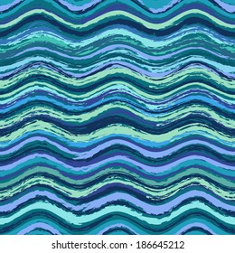 Abstract blue green sea wavy seamless pattern