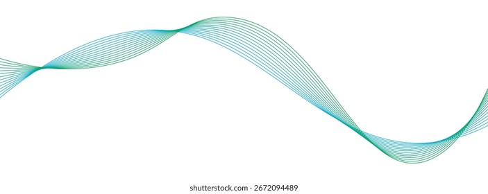 Onda lisa verde azul Abstractas sobre un fondo blanco. Onda de sonido dinámica. Elemento de diseño. Ilustración vectorial