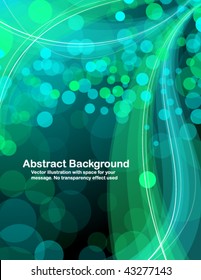 Abstract  blue and green  transparent waves and random circles. Vector illustration.