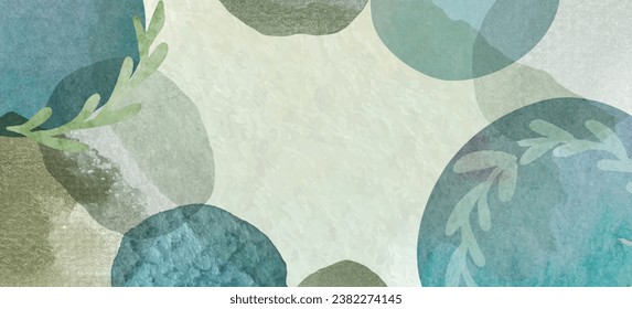 Abstract blue green watercolor background vector. Invitation card with leaves. Invite design for wedding and vip cover template.