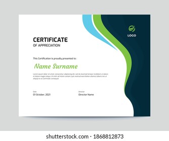 Abstract Blue and Green waves Certificate Design