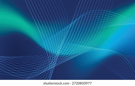 Las Abstractas ondas azules y verdes se entretejen con delicadas líneas blancas que forman un patrón dinámico y fluido adecuado para la tecnología, la comunicación o los conceptos de diseño modernos, que transmiten una sensación de