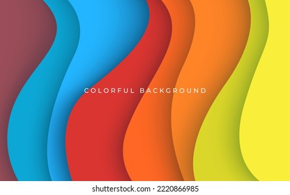 abstract blue, green, yellow, orange, red colorful papercut wavy overlap layers background. eps10 vector