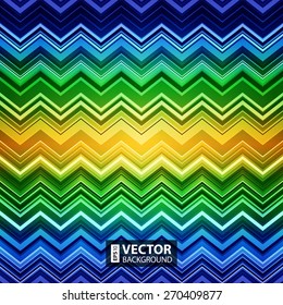 Abstract blue, green and yellow zig-zag warped stripes ethnic pattern background. RGB EPS 10 vector illustration