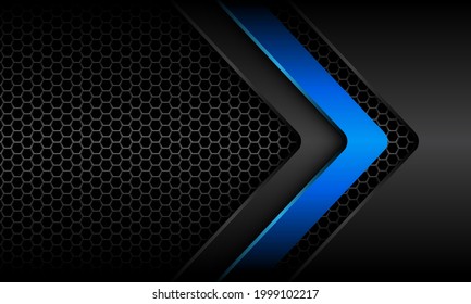 Resumen de la dirección de sombra de flecha gris azul sobre el patrón de malla hexagonal con diseño en blanco de tecnología futurista moderna ilustración vectorial de fondo.