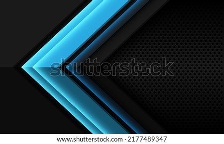 Abstract blue grey black metallic arrow direction geometric shape with circle mesh pattern blank space design modern futuristic background vector illustration.