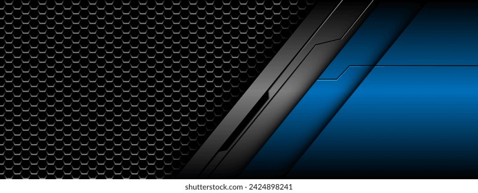 Abstract blue grey metallic black line circuit cyber grey hexagon mesh pattern design modern futuristic technology creative background vector illustration.