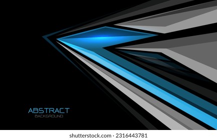 Resumen de la dirección de la flecha geométrica metálica azul gris en el diseño negro tecnología futurista moderna ilustración del vector de fondo creativo.