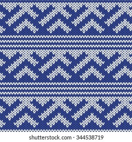 Abstract blue and grey Ornamental Seamless Vector Pattern as a stylish Fabric Knitted texture in retro style