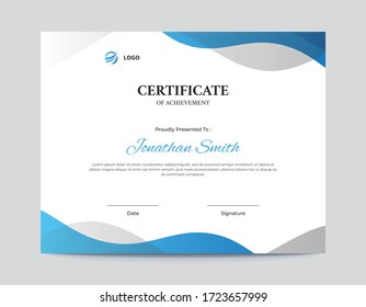 Abstract Blue and Grey Waves Certificate Design