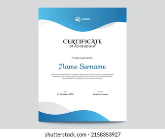 Abstract Blue and Grey Waves Vertical Certificate Design