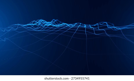 Abstract Blue Grid Particles Background. Flow Wave Dots. Digital Data Structure. Technology Vector Illustration.