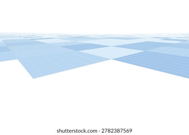 Abstract blue grid receding into white space, perspective lines