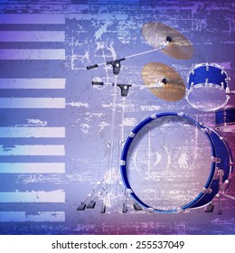 abstract blue grunge background with drum kit
