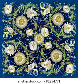 abstract blue grunge background with spring floral ornament