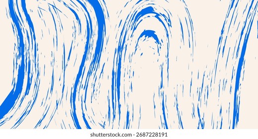 Fundo abstrato do traçado do pincel grunge azul. Banner de textura suja com manchas, traçados, manchas curvas e linhas em negrito. Curso de pincel em negrito azul granulado com textura de spray. Fundo grunge do vetor.