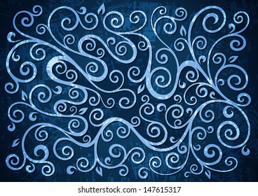 Abstract blue grunge vector floral illustration.