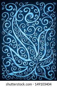 Abstract blue grunge vector floral illustration.