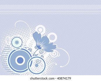 abstract blue grungy dotted background with blossoms, circles