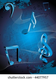 abstract blue grungy texture background with wave, musical notes