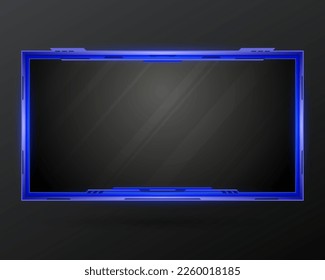 Abstract blue gui stream overlay webcam screen panel frame for video streaming and broadcasting