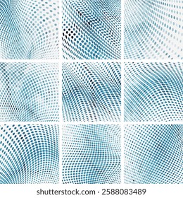 abstract blue half tone dots wave pattern design cover background collection