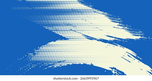 Plano de fundo abstrato de traçado de pincel de meio-tom azul com linhas curvas e padrões de pixels pontilhados. Esta energia 