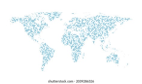 Abstract blue halftone dotted world map. Vector illustration.