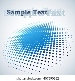 Abstract blue halftone spot vector background with copy space.
