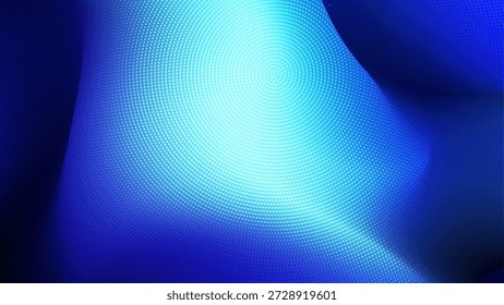 Abstract blue halftone wave made of glowing dots with smooth gradient flow. Modern digital background for technology, business, presentation, branding and creative design projects.
