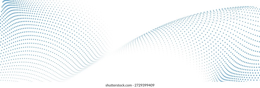 Ilustración vectorial de onda de semitono azul Abstractas con flujo punteado suave que crea un espacio central abierto sobre fondo blanco para una marca y un diseño modernos y limpios