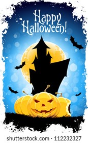 Abstract Blue Halloween Card with Message "Happy Halloween!"