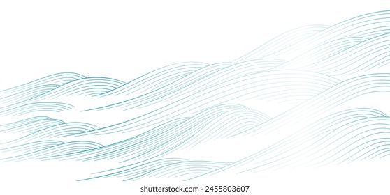 Abstract blue hand drawn wave pattern vector. Ocean sea art with natural template. Banner design and wallpaper in Japanese style.