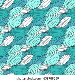 Abstract blue hand-drawn pattern, waves background. Seamless pattern can be used for wallpaper, pattern fills, web page background, surface textures.