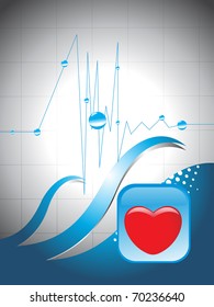 abstract blue heart beat background with red heart
