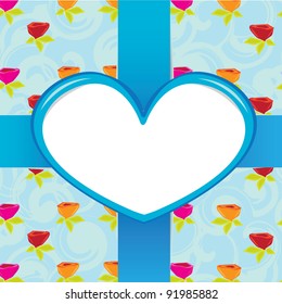 Abstract blue heart with blue ribbons on vintage rose background- vector illustration. St. Valentine's Day greeting card.