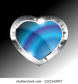 Abstract blue heart shaped background with a silver frame, with space for your text. Vector illustration. 