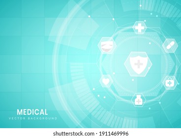 Abstract blue hexagon background. Medical technology and science concept and health care icon pattern. You can use for ad, poster, template, business presentation. Vector illustration  