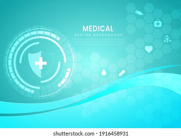 Abstract Blue Hexagon Background. Medical Technology And Science Concept And Health Care Icon Pattern. You Can Use For Ad, Poster, Template, Business Presentation. Vector Illustration  