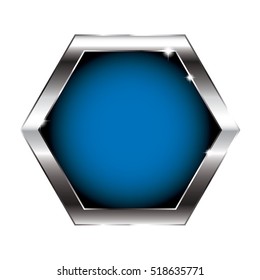 Abstract blue hexagon background in a silver frame, vector illustration, on transparent background