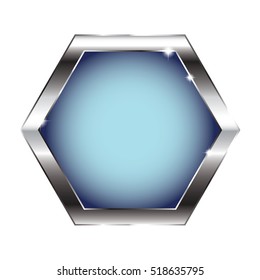 Abstract blue hexagon background in a silver frame, vector illustration, on transparent background