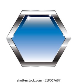 Abstract blue hexagon background in a silver frame. Vector illustration, on transparent background.