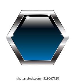 Abstract blue hexagon background in a silver frame. Vector illustration, on transparent background.