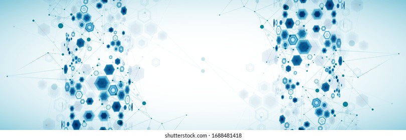 Abstract blue hexagon futuristic background for design works.