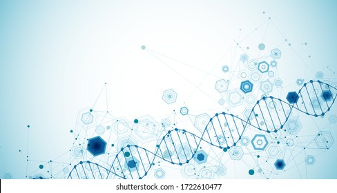 Abstract blue hexagon futuristic background for design works.
Science template, wallpaper or banner with a DNA molecules.