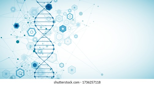 Abstract blue hexagon futuristic background for design works.
Science template, wallpaper or banner with a DNA molecules.